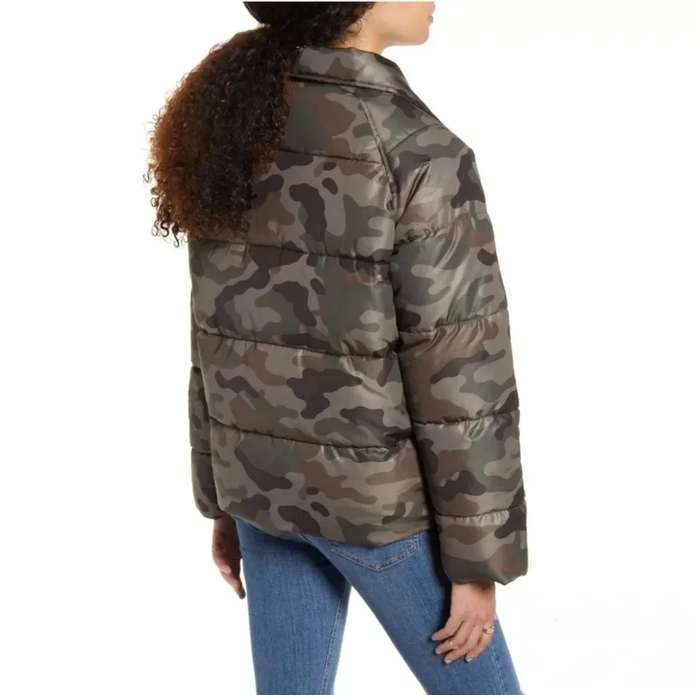 New Nordstrom BP Olive Italy Camo Print Puffer jacket camouflage streetwear zip